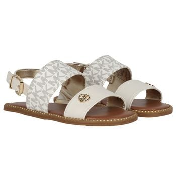 Girls Ivory & Beige Logo Sandals