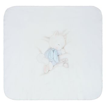 Baby Boys White & Blue Kitten Blanket Set