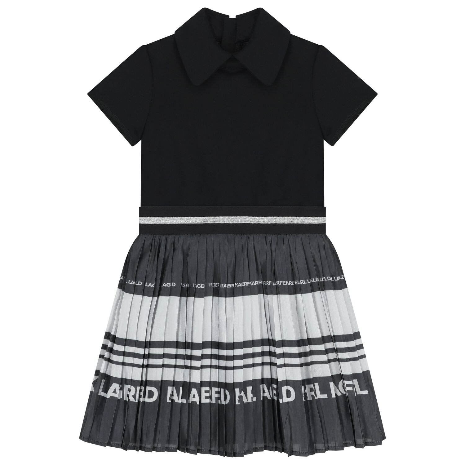 Girls Black & Silver Logo Pleated Dress, 1, hi-res