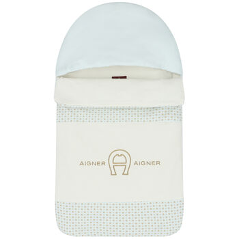 Baby Boys Ivory, Blue & Gold Pima Cotton Logo Nest