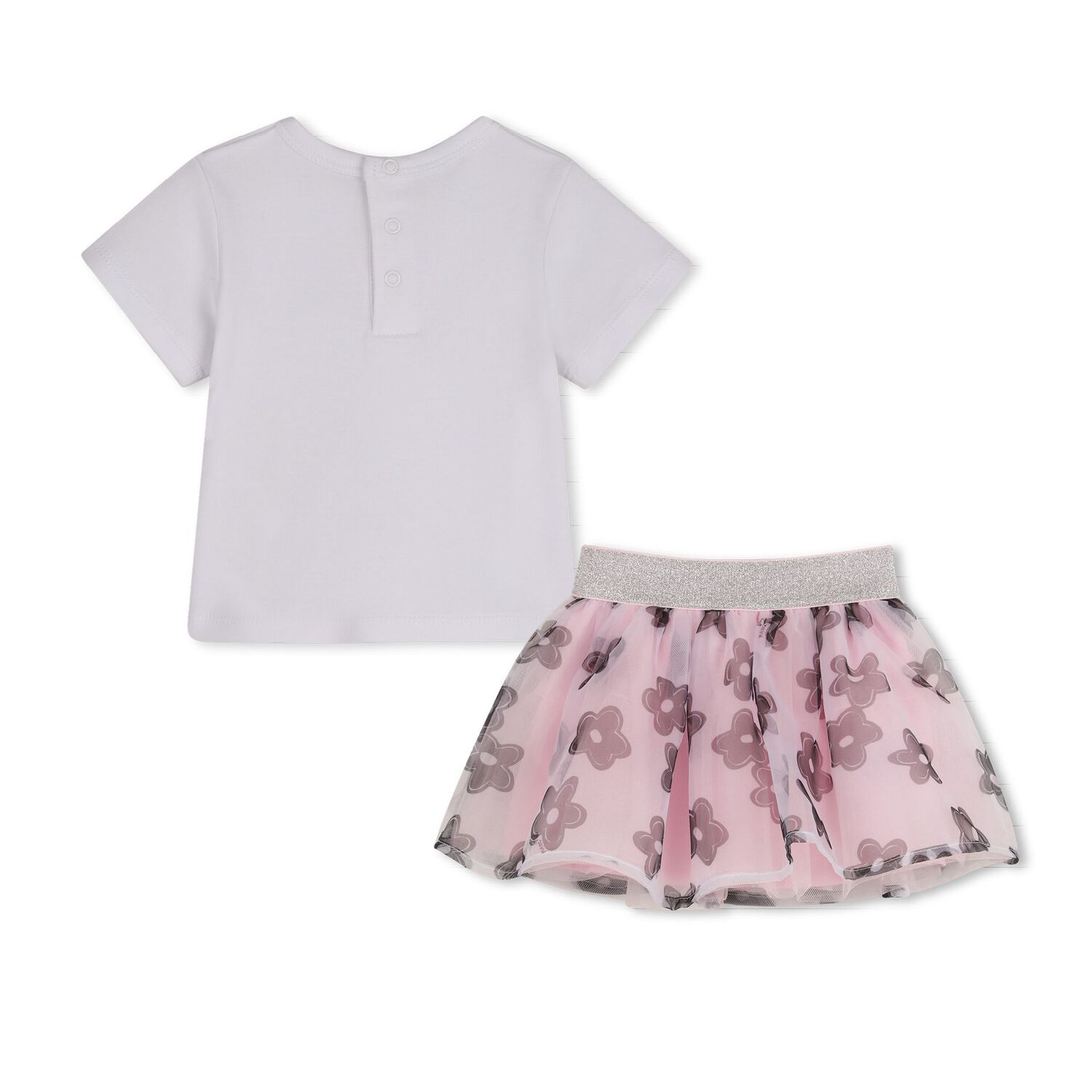 Younger Girls White & Pink Flower Skirt Set, 1, hi-res