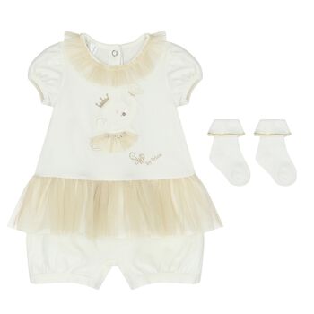 Ivory & Gold Elephant Romper Gift Set