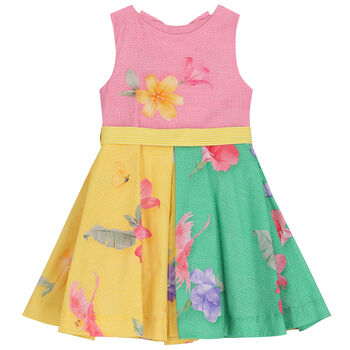 Girls Pink , Green, Yellow Floral Dress