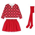Girls Red Checked & Heart Skirt Set, 1, hi-res