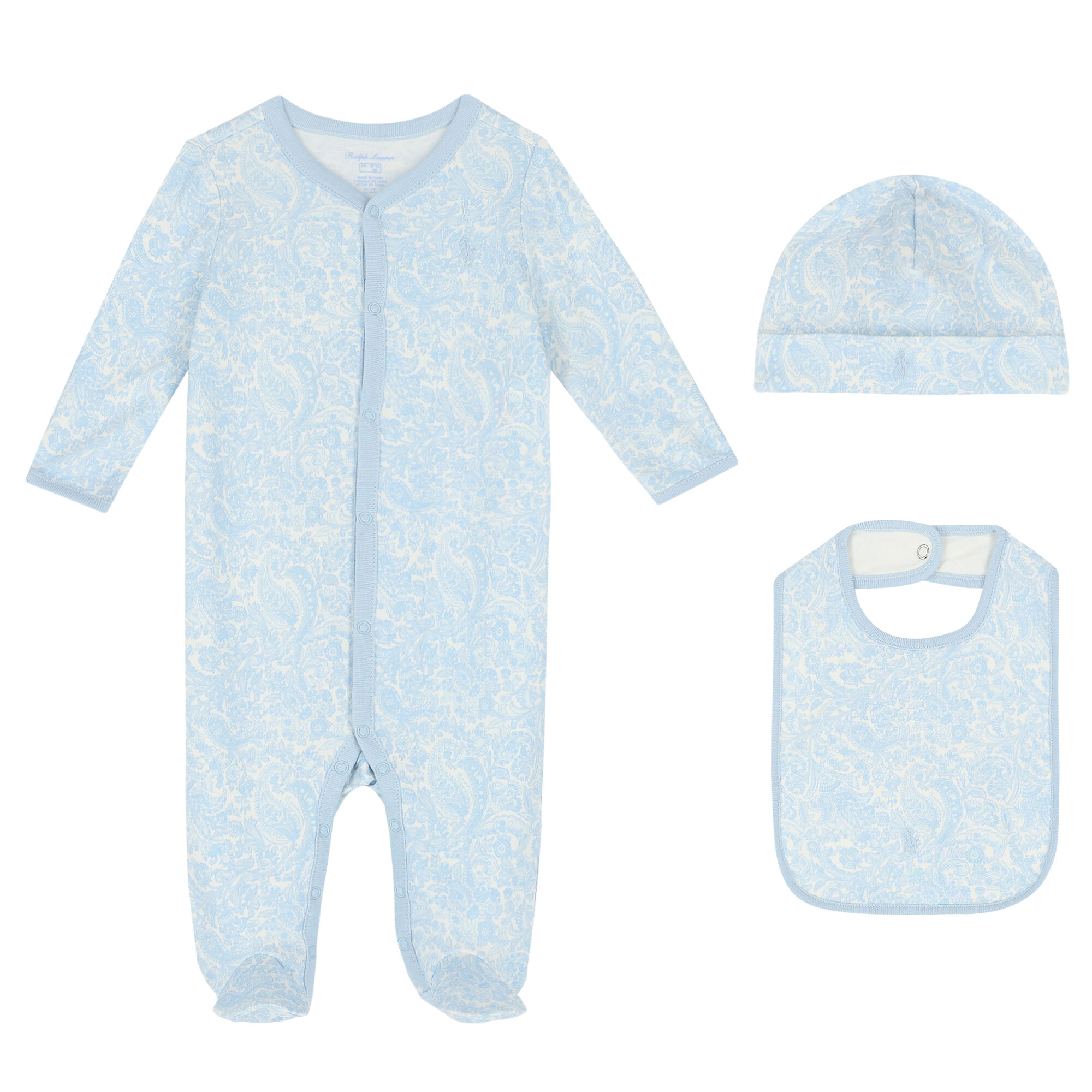 Ralph Lauren Baby Boys Blue White Paisley Babygrow Set Junior Couture USA