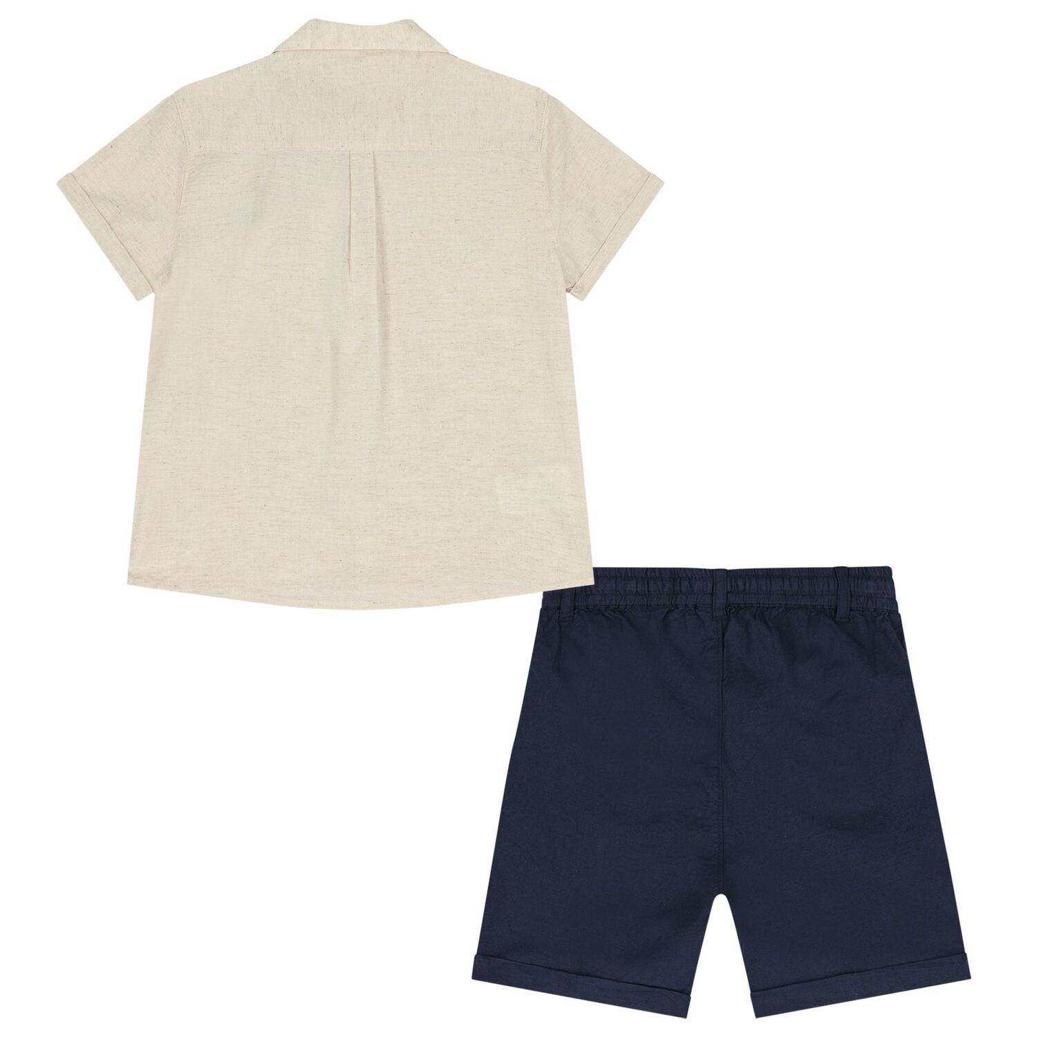 Boys Beige & Navy Blue Striped Shorts Set, 3, hi-res