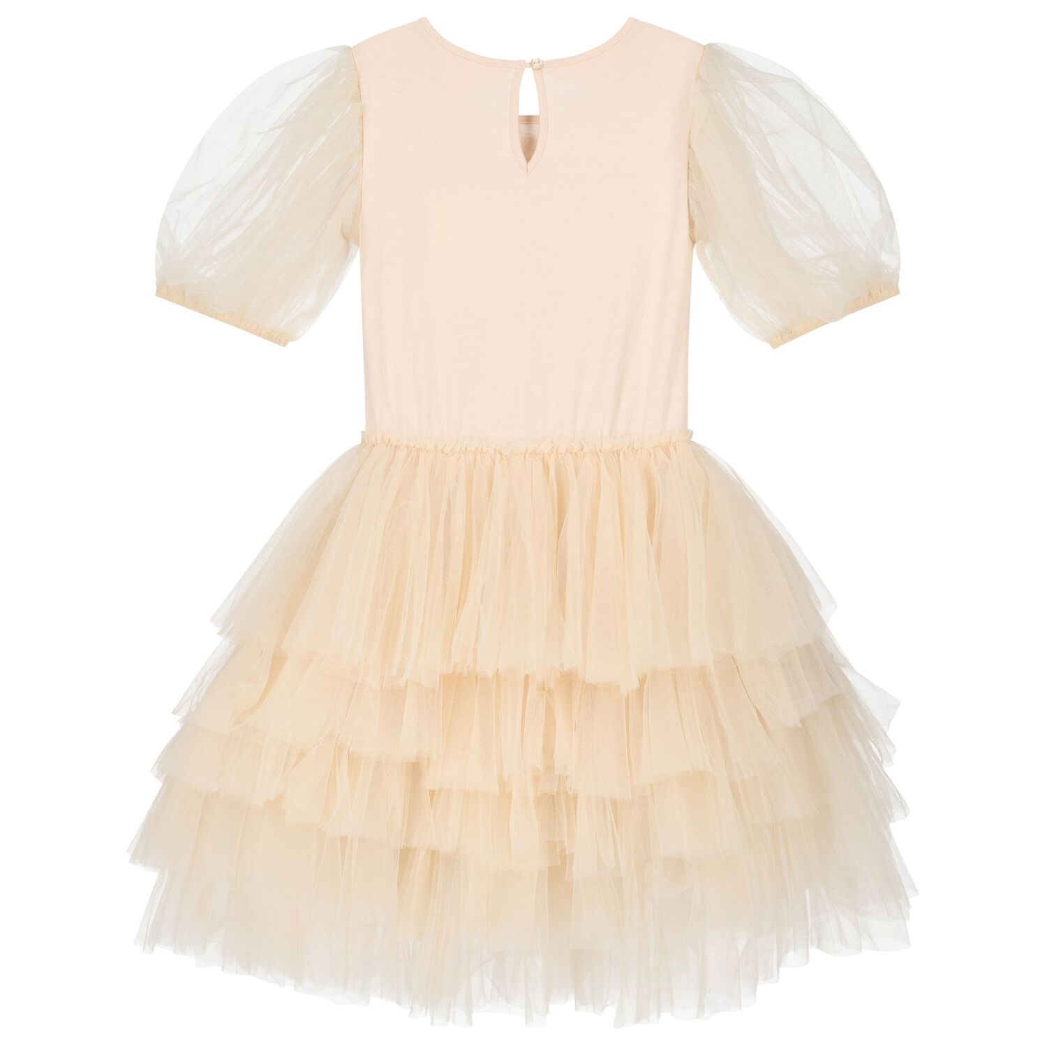 Girls Beige Embellished Tulle Dress, 1, hi-res image number null