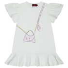 Girls Ivory & Pink Bag Logo Dress, 1, hi-res