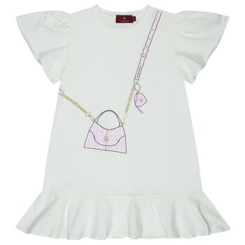Girls Ivory & Pink Bag Logo Dress