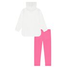 Girls White & Pink Hooded Leggings Set, 1, hi-res