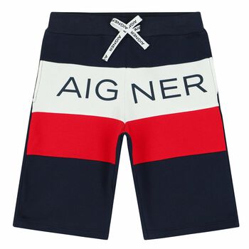 Boys Navy, White & Red Logo Shorts