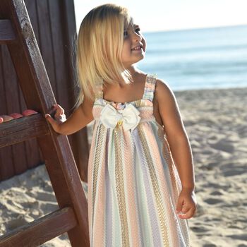 Girls Multi-Coloured Striped Jacquard Dress