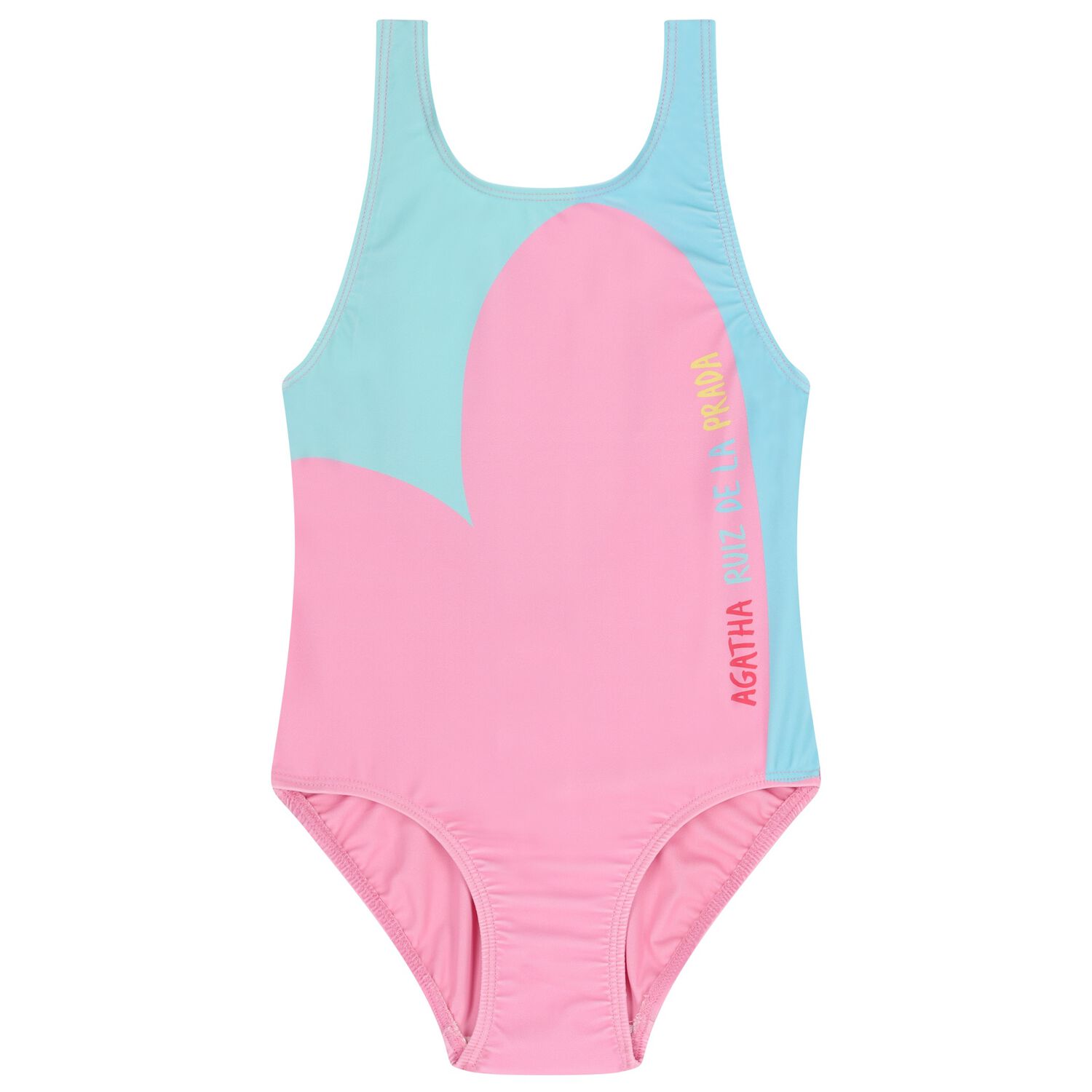 ملابس سباحة للبنات بشعار على شكل قلب باللونين الوردي والأزرق الفاتح, 1, hi-res