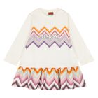 Younger Girls Ivory & Pink Zig Zag Logo Dress, 1, hi-res