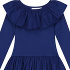 Girls Blue Ruffled Long Sleeve Dress, 3, hi-res