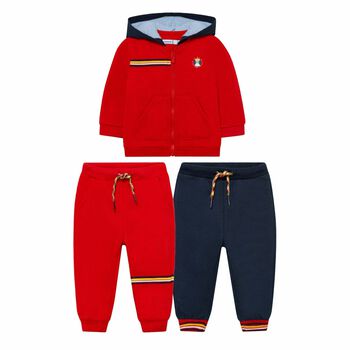 Younger Boys Red & Navy Blue 3 Piece Tracksuit Set