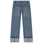 Girls Blue Teddy Bear Denim Jeans, 1, hi-res
