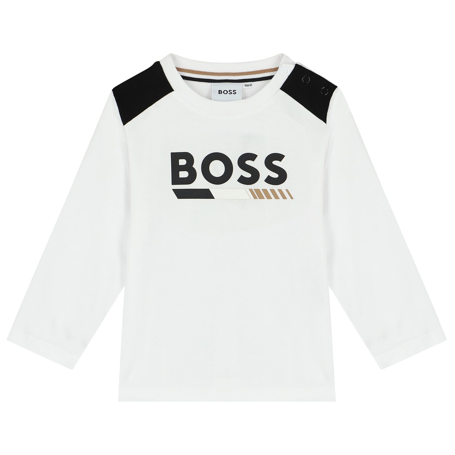 Younger Boys White Logo Long Sleeve Top, 2, hi-res