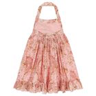 Girls Pink Floral Halter Dress, 1, hi-res