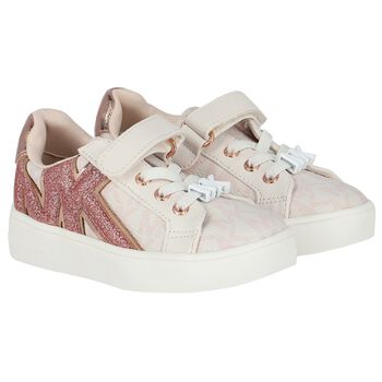 Girls Ivory & Pink Logo Trainers