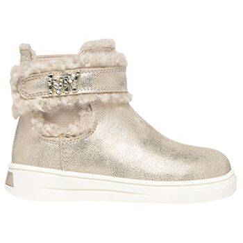 Younger Girls Gold Faux Fur Boots