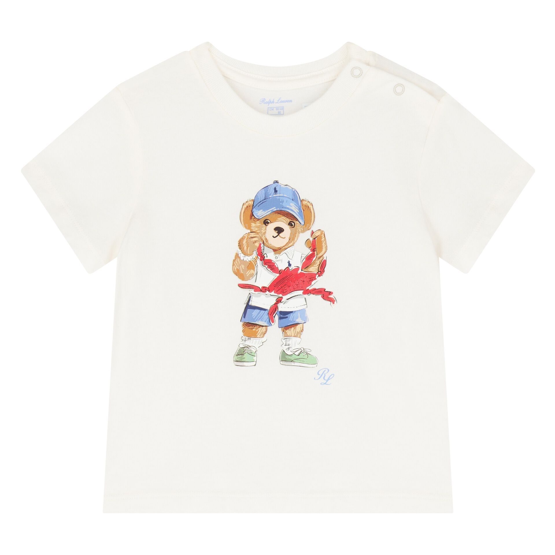 Ralph Lauren Baby Boys Ivory Cotton Polo Bear & Crab T-Shirt