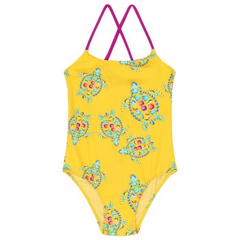 Girls Yellow Turtle Logo Swimsuit
