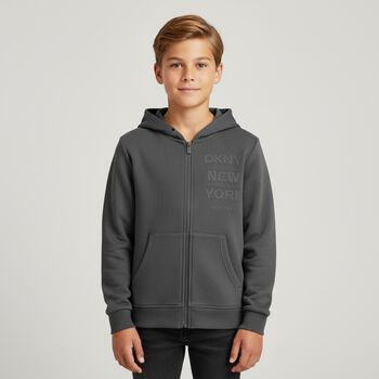 Boys Grey Logo Hooded Zip Up Top