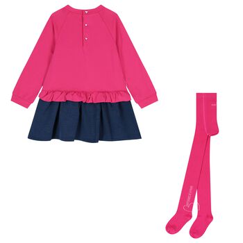 Girls Pink & Blue Heart Dress Set