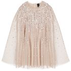 Girls Beige Sequinned Tulle Cape Dress, 1, hi-res