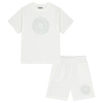 Boys White Logo Shorts Set