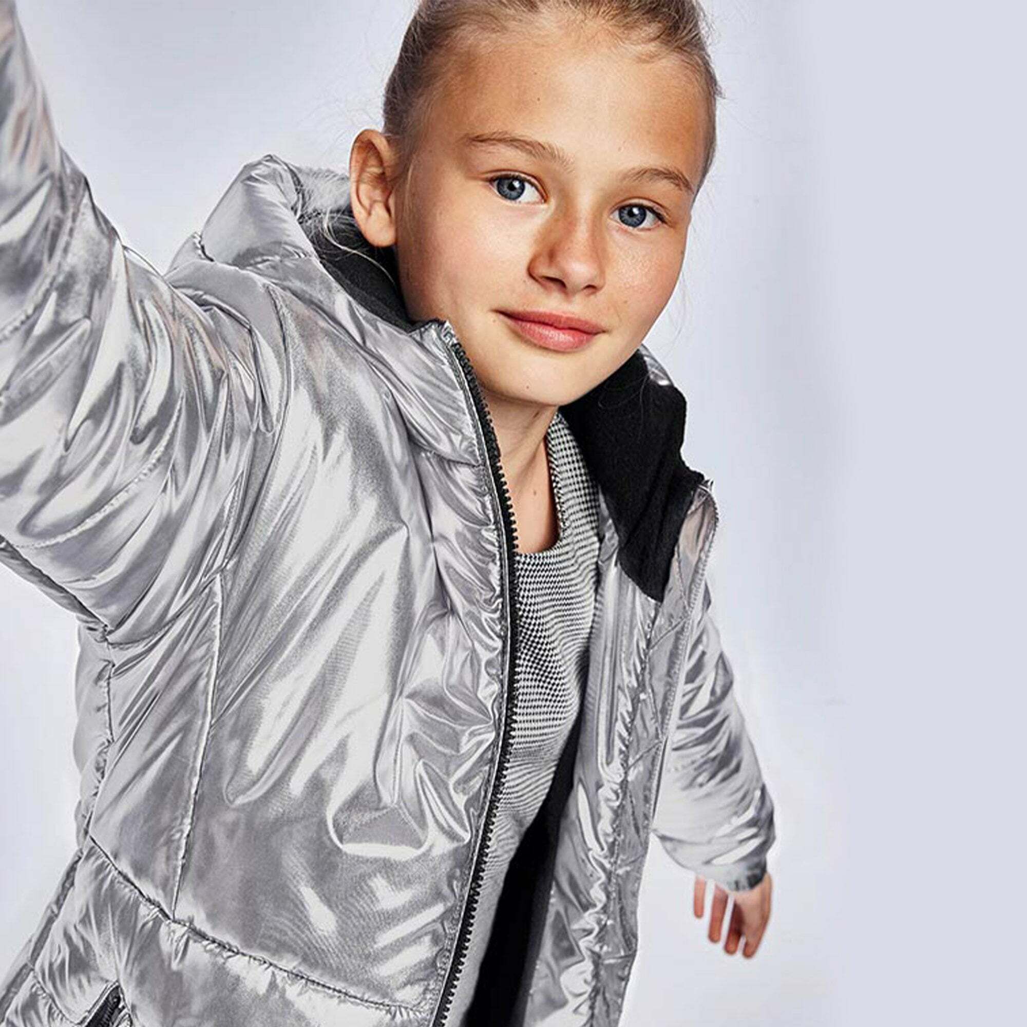 Mayoral Girls Silver Puffer Jacket Junior Couture