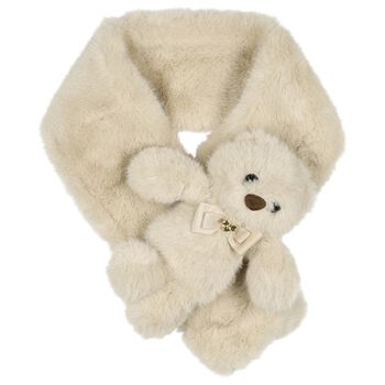 Girls Beige Faux Fur Ted Scarf 