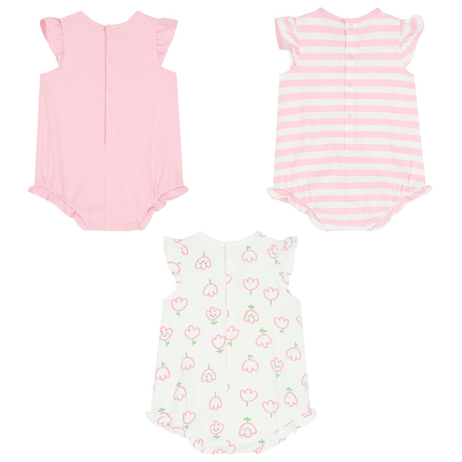 Baby Girls Pink & White Rompers ( 3-Pack ), 1, hi-res image number null