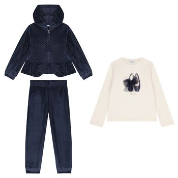 Mayoral Girls Navy Blue Velour Tracksuit Set  ( 3 Piece ), 1 Girls Navy Blue Velour Tracksuit Set  ( 3 Piece )