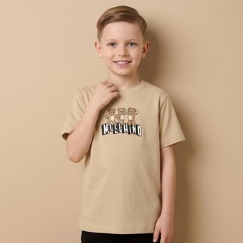 Boys Beige Teddy Bear Logo T-Shirt