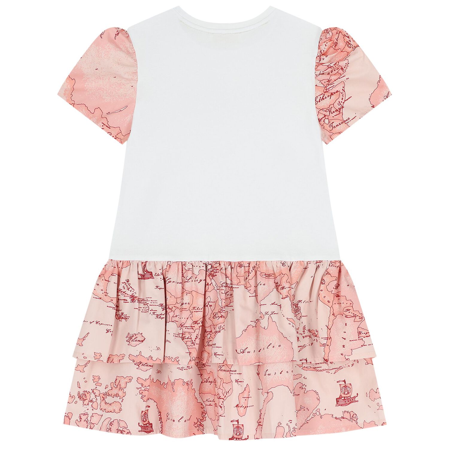 Girls White & Pink Geo Map Dress, 1, hi-res