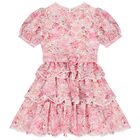 Girls Pink Embroidered Floral Tiered Dress , 1, hi-res