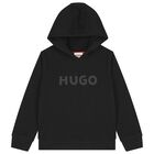 Boys Black Logo Hooded Top, 1, hi-res