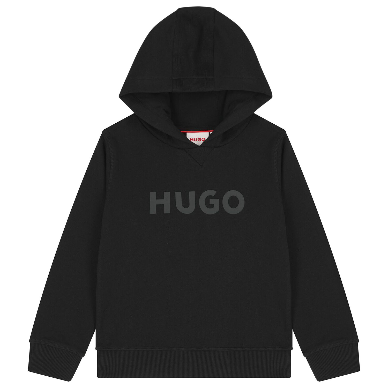 Boys Black Logo Hooded Top, 1, hi-res