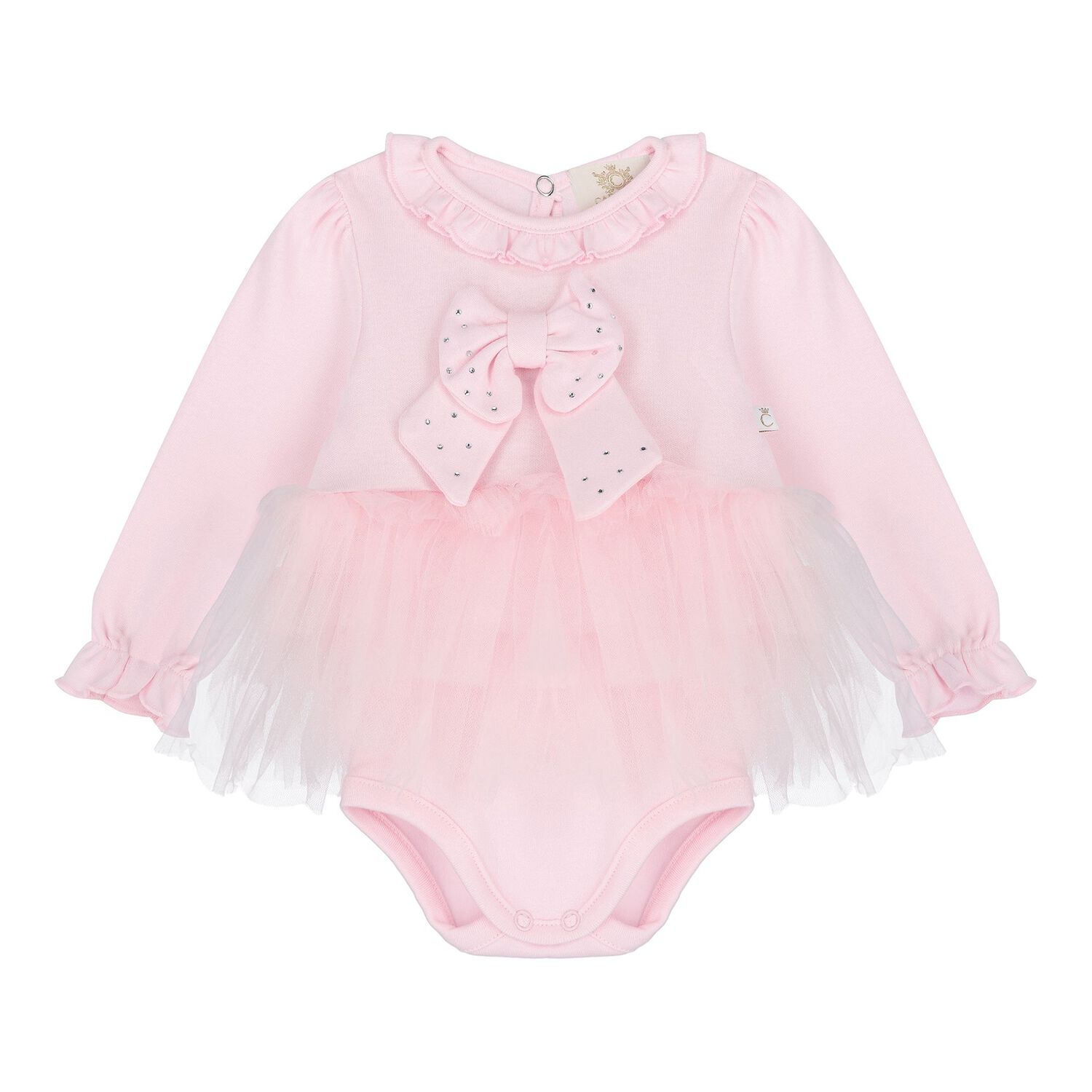 Baby Girls Pink Bow Tulle Dress Set , 2, hi-res