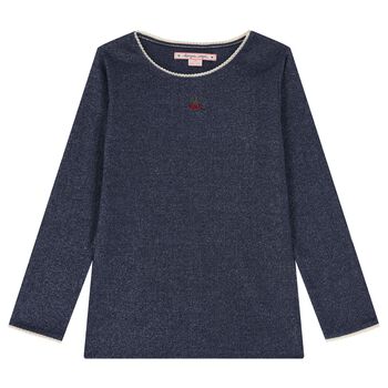 Girls Navy Blue Cherry Long Sleeve top