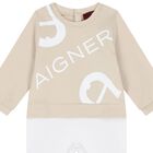 White & Beige Logo Babygrow, 1, hi-res