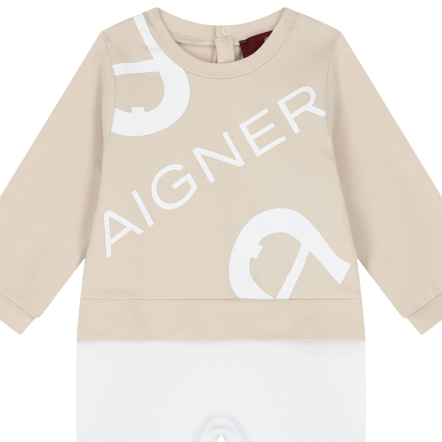 White & Beige Logo Babygrow, 1, hi-res