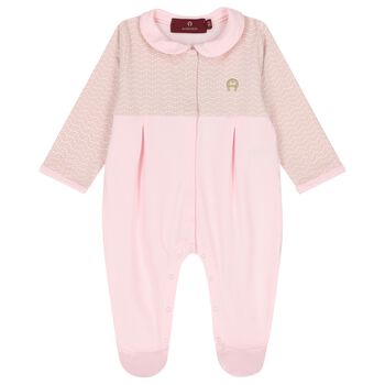 Baby Girls Pink & Gold Logo Babygrow