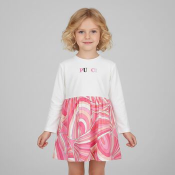 Girls Pink & White Logo Iride Dress