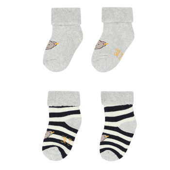 Baby Boys Grey & Navy Teddy Socks ( 2-Pack )Ã‚Â 