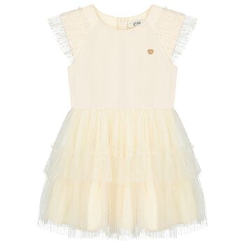 Girls Ivory Logo Tulle Dress
