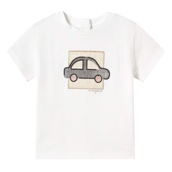 Younger Boys White Car T-Shirt
