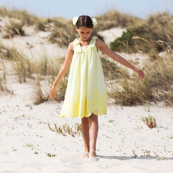Girls Yellow Embroidered Tulle Dress